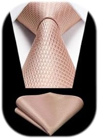 HISDERN Ties for Men Wedding Tie & Pocket Square Houndstooth Formal Business Plain Necktie Handkerchief Set