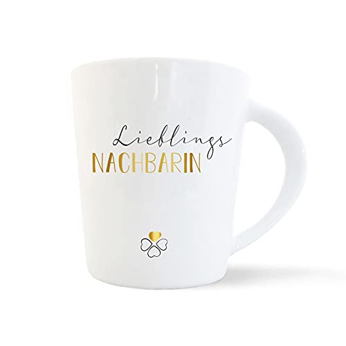 mintkind Kaffeebecher Lieblings Nachbarin | Porzellan Kaffee Becher Tasse Weiß | Geschenk für den besten Nachbarin | Geburtstag Weihnachten als Dankeschön & zum Abschied | Geschenkidee