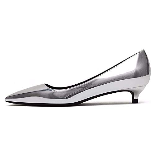 Women's Patent Leather Slip On Pointed Toe Ultra Low Kitten Heel Basic Dress Pumps Shoes2