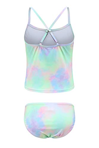 Image of Girls Two Piece Tankini Swimsuits Tie Dye Bathing Suit Kids Hawaiian Swimwear Set 3-16 Years