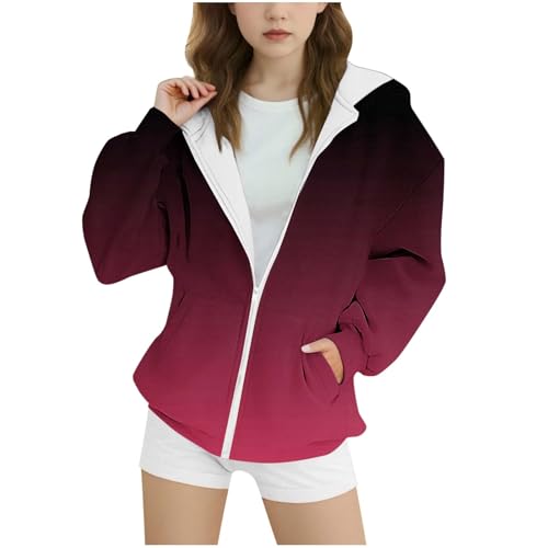 Sudaderas de gran tamaño con cremallera para niñas, chaquetas escolares de 4 a 15 años, degradado, casual, manga larga, cremallera activa, abrigos con bolsillos, tops lisos, jersey Y2K Streetwear, A26