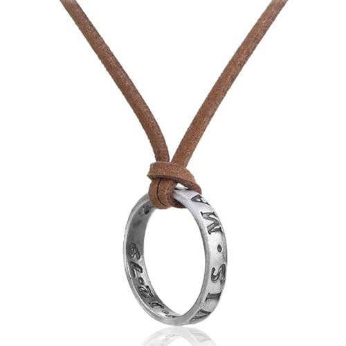 Collier pendentif anneau argenté antique au design rétro raffiné