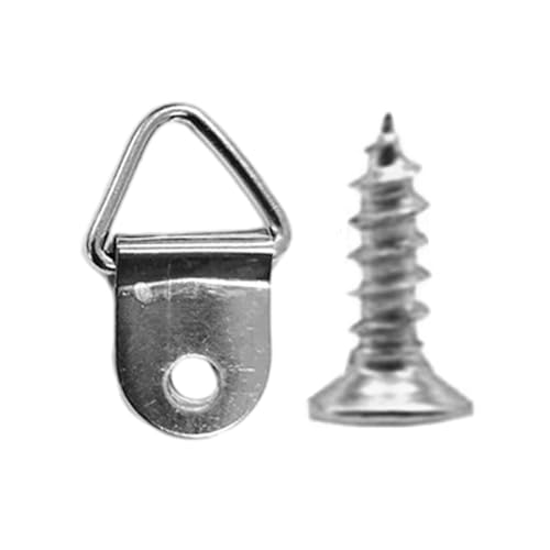 Image of Set of 100 Small Picture Hangers Practical Triangles D Rings with Screws Single Hole Hook Photo Hangings Accessories