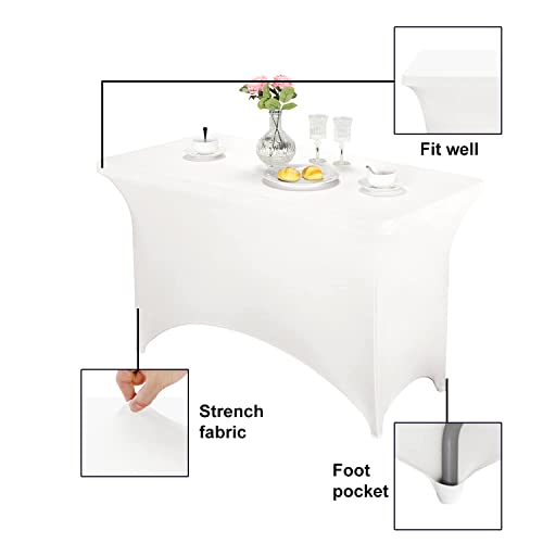 Image of FORLIFE Spandex Table Covers - Fitted 4ft Rectangular Tablecloths, Patio Table Covers, Universal for Wedding, Banquet, Party (White)