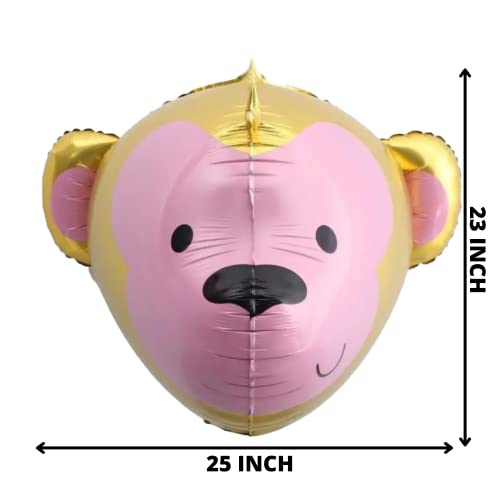 Image of Party Decorz Monkey 4D Face Golden Pink Foil Balloon (23X25 Inch, 1pcs) For Kids Animal,Safari, Zoo Theme Birthday Party Decoration