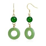 Aliyoham Jade Dangle Earrings for Women - 14K Gold Plated Green Gemstone Drop on Fish Hook, Hypoallergenic Everyday Elegant Jewelry