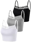 Bencailor 3 Pieces Lace Camisole Crop Top Lace Half Cami Breathable Basic Cami Spaghetti Tank Top for Women(Small,Black, White, Gray)