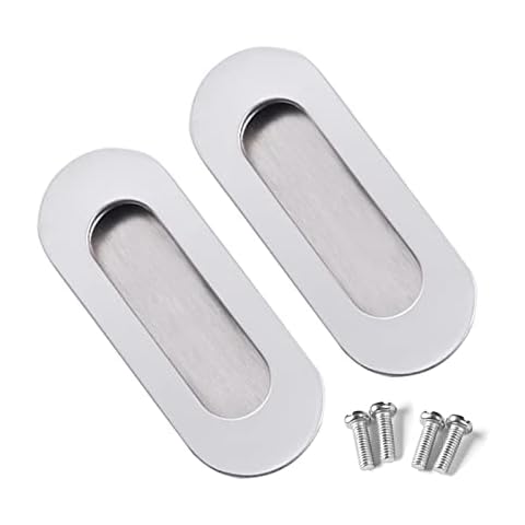 SyiXute 2 Pack Flush Pulls for Sliding Doors,Stainless Steel Ellipse Recessed Closet Door Pulls,Sliding Door Pull Handles with Hidden Screws for Drawer Cupboard Wardrob Cover