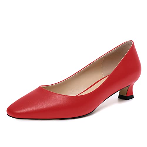 AMBELIGHT Womens Square Toe Solid Matte Office Casual Slip On Kitten Low Heel Pumps Shoes 1.5 Inch