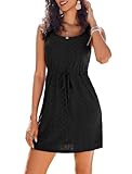 AI'MAGE Swimsuit Cover Up for Women Crochet Hollow Out Bathing Suit Coverups Sleeveless Beach Dress with Pockets Black, Small