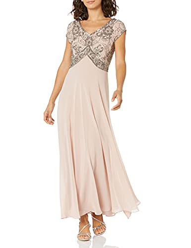 J Kara Women's Petite Cap V-Neck Beaded Dress -Blush/Mercury, 6P :  Clothing, Shoes & Jewelry