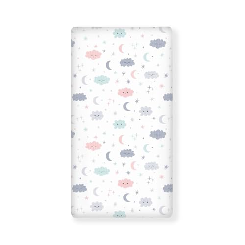 Image of Cloud Baby Crib Sheets for Boys Girls Colorful Fitted Crib Sheet for Standard Crib and Toddler Mattress Cute Moon Stars Baby Mattress Sheets Toddler Bed Sheet 52x28x8 in