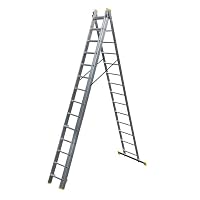 Bayersystem BS-DW 3x14 Mehrzweckleiter, 3x14 Sprossen, 3-teilige Alu-Kombileiter, bis 150 kg belastbar, max. Arbeitshöhe 9,20 m, Klappleiter, Multifunktionsleiter, Stehleiter, Silber/Gelb – Ansicht 3