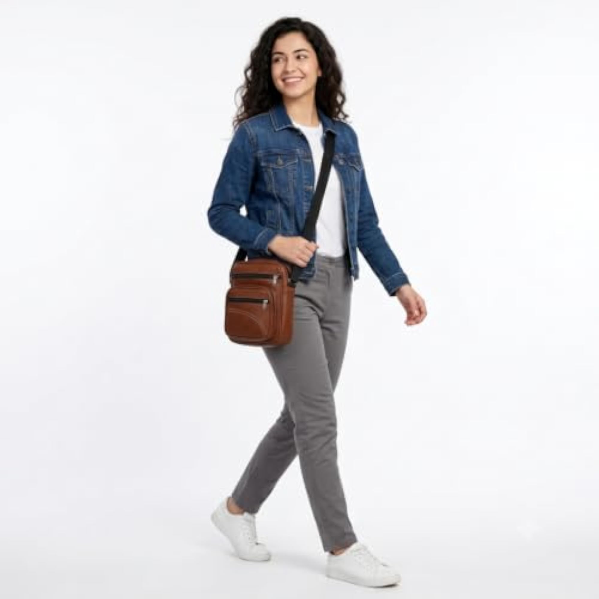 Brown Sling Bag for Men & Women, Multi Pocket Design