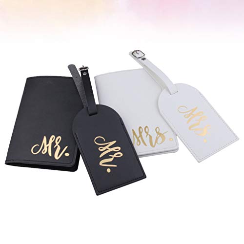 KESYOO 4 peças de capas de passaporte Mr. And Mrs Conjunto de etiquetas de bagagem de couro PU para