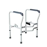 HaiGe Toilet Safety Rail Free Stand,Toilet Frame for Elderly,Pregnant Woman， Handicap and Disabled - Adjustable Bathroom Toilet Handrail Grab Bar, Stand Alone Width Adjustable Design Toilet Armrest