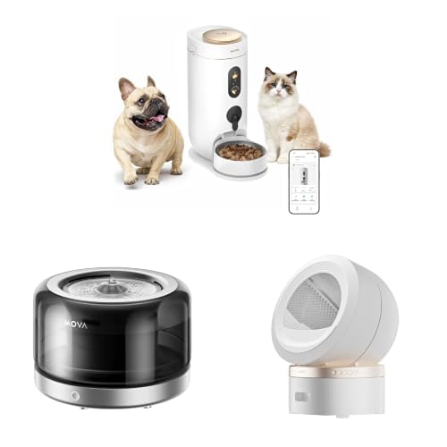 MOVA Akıllı Evcil Hayvan Bakım Seti: MeowgicPod LR10 Prime Otomatik Kedi Tuvaleti, NutriPal 10 Ultra Mama Makinesi (4L, AI, 1080P Kamera) ve WF20 Pro Su Pınarı (3L, Paslanmaz Çelik)