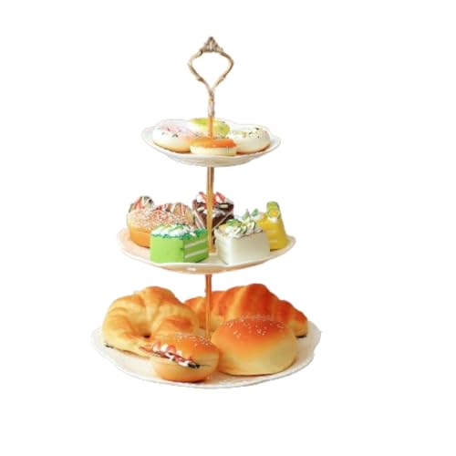 HeyDear アフタヌーンティー 2段ケーキスタンド 陶磁器 レース調 おしゃれ フルーツ/デザート皿 ヨーロピアン ティースタンド ギフトに最適 パーティー/来客用 大 26/20cm シルバー (3階(26-20-15cm),ゴールデン)