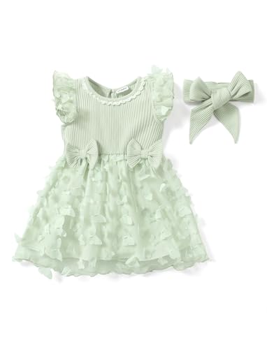 PATPAT Baby Mädchen Tüllkleid mit Kurze Ärmel, Tutu Kleid Kleinkind Mädchen, Perfekt als Blumenmädchen oder Geburtstags, Freizeit, Partys, Bankett und Urlaub, Kurzarm Prinzessin Kleid