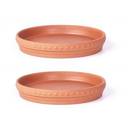 YBX 8-inch Plant Saucer Premium Terracotta Saucer Round Ceramic Plant Trays, Pack of 2 (Nature/Terracotta)