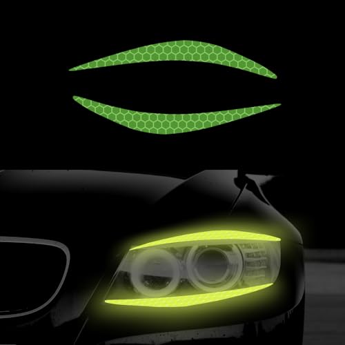Image of 4 Pcs Reflective Eyeliner Car Decals-2 Pair Super Bright Vinyl Stickers for Headlights, High Reflective Car Headlight Eyelashes Sticker Cute Girl Car Accessory (Green)