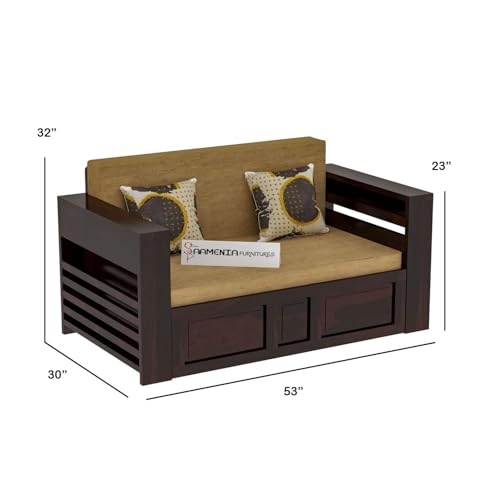 Image of Mamta Furniture Solid Wood Foster 2 Seater Sofa Cum Bed for Living Room | Two Seater Queen Size Sofa Bed for Home | Sofa Com Bed | Sheesham Wood Walnut
