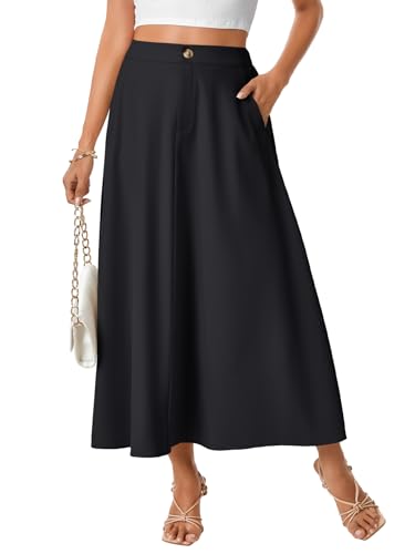 Vrtige Women's High Waisted Skirt Swing A Line Vintage Button Down Long Skirts2