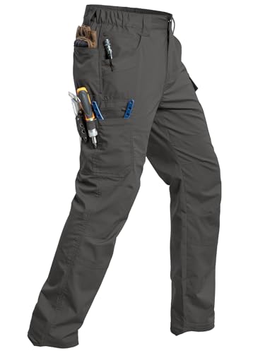 CARWORNIC Mens Stretch Work Pants Water Resistant Flex Cargo Pants Lightweight Elastic Ripstop Hiking Military Tactical Trousers EDC Operator Workwear Utility Pants Dark Grey