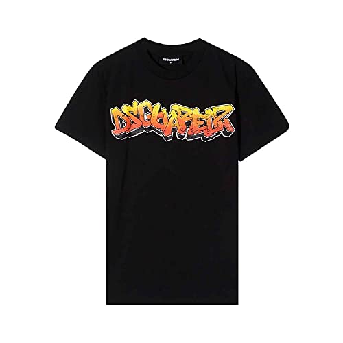 T-shirt Dsquared da bambino a tinta unita in colorazione nera con stampa sul davanti colorata