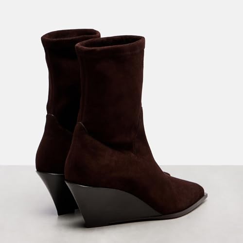 Women's Wedge Heel Ankle Boots Suede Pointed Toe Pull On Comfortable Short Booties Casual Slip On Shoes2