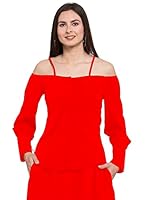 PATRORNA Womens Plus Size's Plus Size Crop Off-Shoulder Top (PSL6S77_Red_5XL)