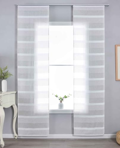 Gardinenbox 2er Set Halbtransparente Schiebegardinen Paneelwagen HxB 245x60 cm Natur Meliert »Halle« Chenille Leinenbindung Lichtdurchlässig Halbtransparent 202480P-2