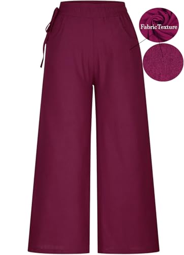 Image of KOTTY Women's Crumble Fabric High Waist Solid Color Drawstring Wide Leg Trousers Loose with Pockets