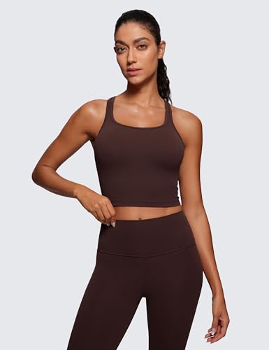 Image of CRZ YOGA Butterluxe Racerback Crop Tank Tops | Light Support, Removable Pads, Yoga, Extremely Soft, Scoop Neck, Longline Sports Bras for Women