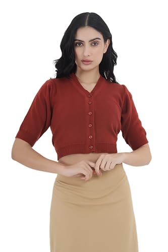 Image of Women Winter Wear V-Neck Half Sleeves Regular Fit Woollen Blouse