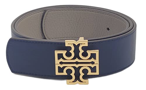 Tory Burch 84841 Gray Heron/Tory Navy Blue With Gold Hardware Reversible 1.5 Inch Width Women's Belt (Small) #TOP2