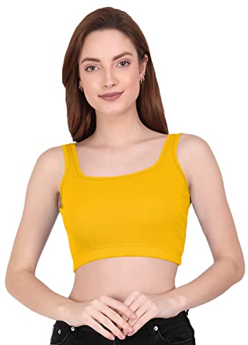 Image of THE BLAZZE 1044 Women's Cotton Basics Sexy Solid Square Neck Slim Sleeveless Saree Readymade Saree Bra Blouse Crop Top T-Shirt for Women