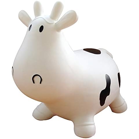 AppleRound Cow Bouncer with Air Pump, Inflatable Space Hopper, Ride-on Bouncy Animal (White) Cover