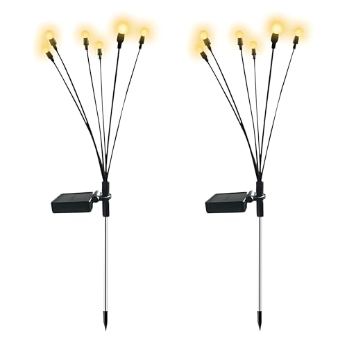 Kit 2 Luminária Solar Vagalume Espeto Jardim Branco Quente Estrutura Preto 12v