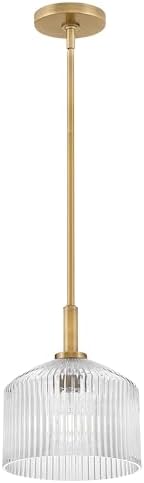 Lark Lisette Small Pendant Light, Clear Ribbed Glass Shade, Retro Style, Vintage Glassware, Lacquered Brass Finish