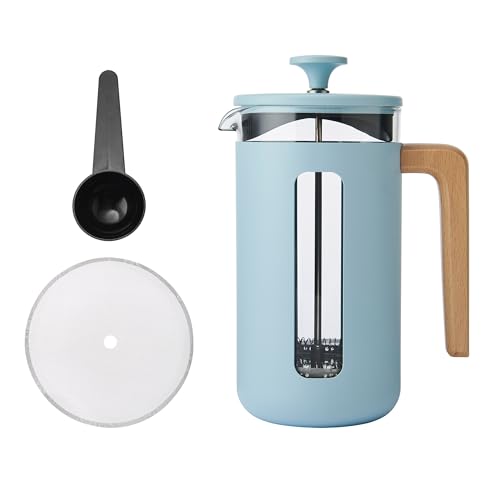 La Cafetiere Pisa Cafetière 8 Tasses en Acier Inoxydable Durable, Résistant à la Chaleur avec Poignée Élégante en Bois Naturel, Piston Polyvalent pour Café et Thé, 1 L