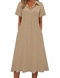Zeagoo Womens Casual Dress 2026 Summer Button Down Shirt Midi Cotton Dresses V-Neck Dress for Women...