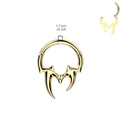 Pierced Owl 16GA 316L Stainless Steel Tribal Fangs Hinged Segment Ring4