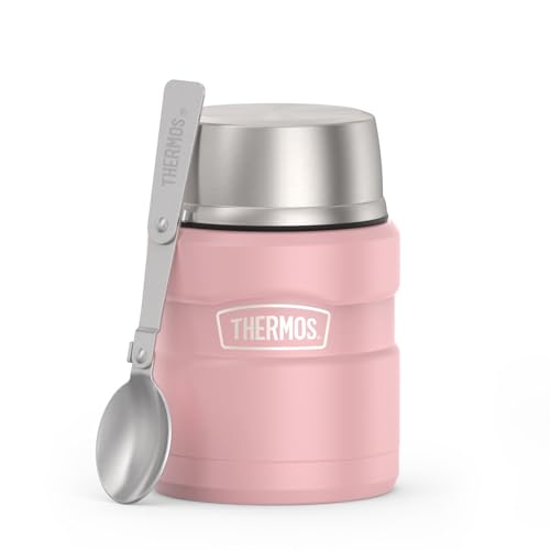 THERMOS Stainless King Vacuum-Insulated Food Jar with Spoon, 16 Ounce, Matte Rose