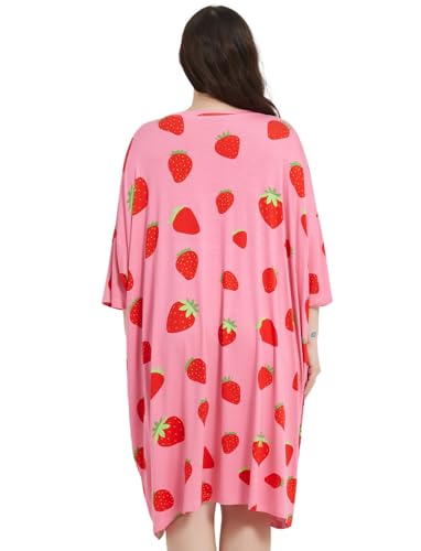 KFUBUO Plus Size Nightgowns for Women Oversized Sleep Tshirts Dress Short Sleeves Sleepwear With Pocket Fit S-5XL2