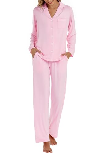Image of LUBOT Womens Bamboo Viscose Pajamas for Women 2 Piece PJ Set Ultra Buttery Soft Cooling Button Long Sleeve Sleepwear S-XXL
