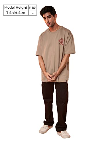 Image of The Souled Store| Official Naruto: Gaara Mens and Boys T-Shirts|Half Sleeve|Oversized fit Graphic Printed|100% Cotton Brown Color Men Oversized T-Shirts