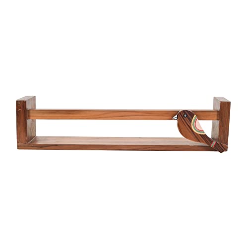 Image of AAKRITI ART CREATIONS | Floating Teak Wall Shelf for Powder Room Hand Towel Holder for Wash Basin | Towel Stand for Bathroom | Wooden Towel Stand for Counter Top | Set of 2 | 18.5X3.2X4.1