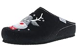 Obermaterial: Naturwollfilz TOFEE Damen Hausschuhe Slipper Pantoffeln Pantoletten Naturwollfilz (Rentier) schwarz, Größe:41, Farbe:Schwarz