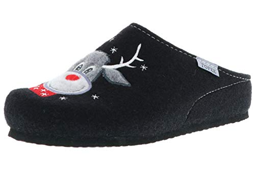 TOFEE Damen Hausschuhe Slipper Pantoffeln Pantoletten Naturwollfilz (Rentier) schwarz, Größe:41, Farbe:Schwarz Cover